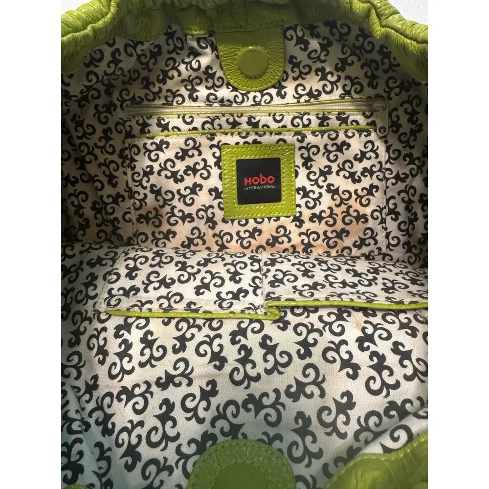 HOBO International Lime Green Leather Slouch Shoulder Bag Hobo Boho Y2K Purse